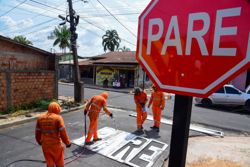 Sinalização Asfáltica na Comunidade Hokkaida no bairro Águas Brancas