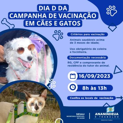 notícia: Ananindeua realiza Campanha Dia D de Vacinação Antirrábica Animal no próximo sábado (16)