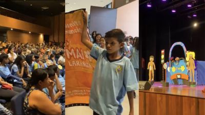 notícia: Teatro Municipal de Ananindeua recebeu crianças e adolescentes para atividade teatral de conscientização contra o abuso infantil