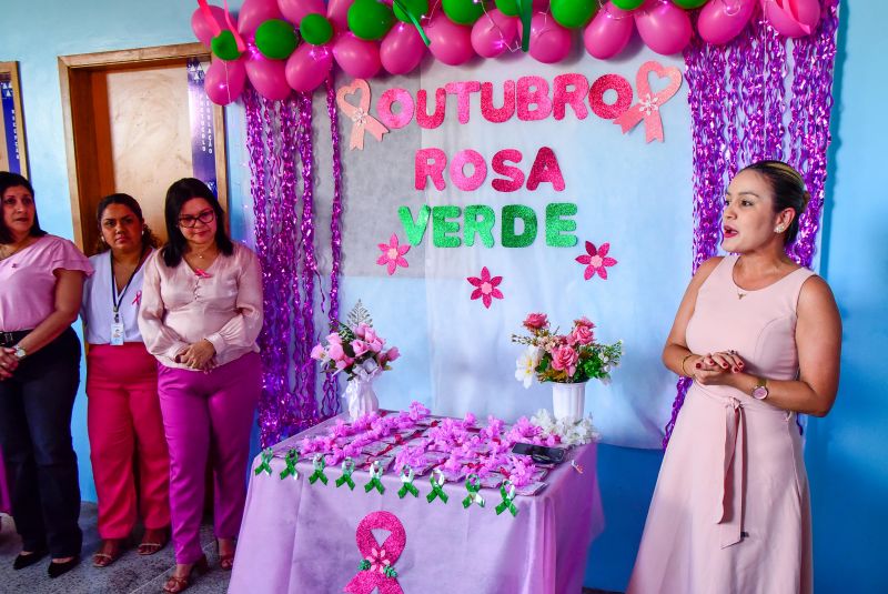 Ação outubro rosa e verde na secretaria de Saúde.